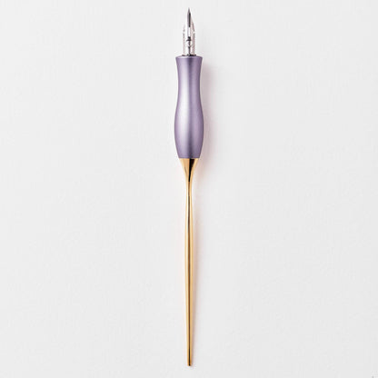 Lavender oblique calligraphy pen with metal nib and gold base