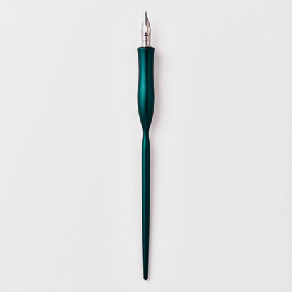Flourish calligraphy pen with teal-green body and gold calligraphy nib