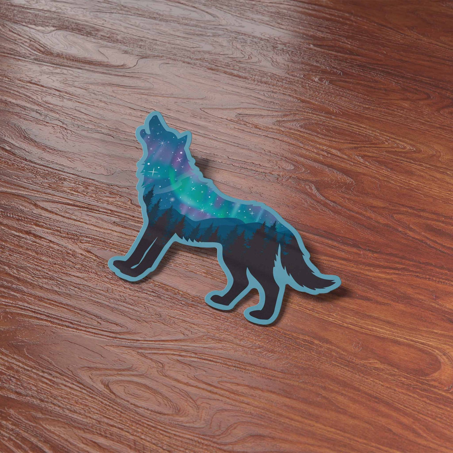 Northern Lights Wolf Sticker - Cool Aurora Nature Sticker