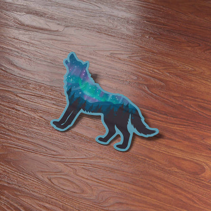 Northern Lights Wolf Sticker - Cool Aurora Nature Sticker