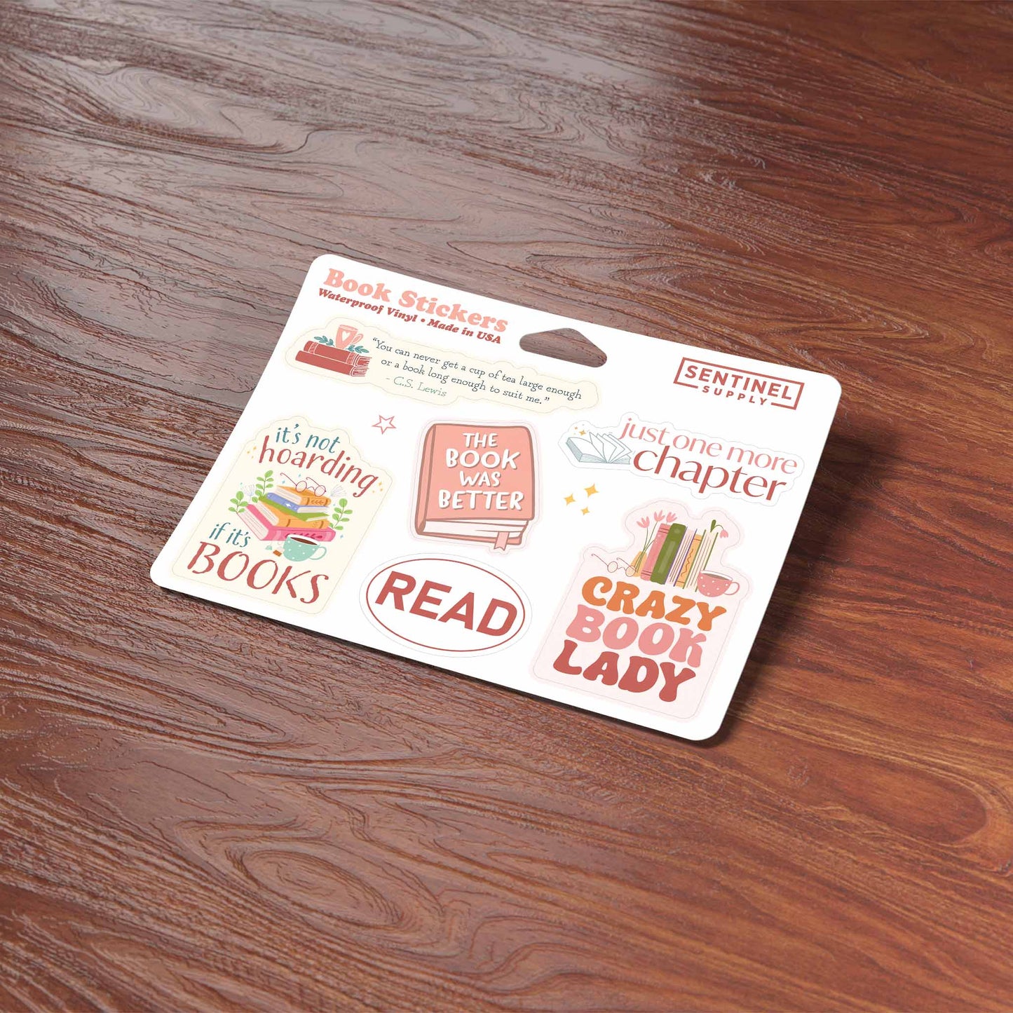 Book Sticker Sheet - Set of 6 Mini Reading Decals w/ Hanger