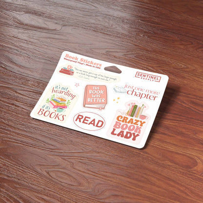 Book Sticker Sheet - Set of 6 Mini Reading Decals w/ Hanger
