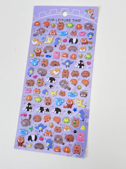 Tiny Animal Food Court Puffy Assorted Stickers