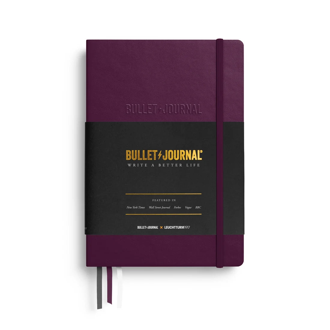 Two-tone purple and black Bullet Journal Edition 2 notebook with elastic bookmark ties
