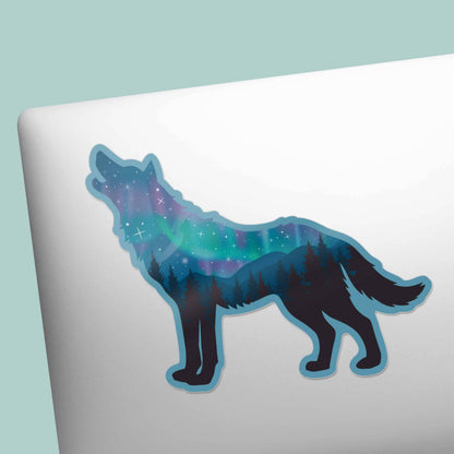 Northern Lights Wolf Sticker - Cool Aurora Nature Sticker