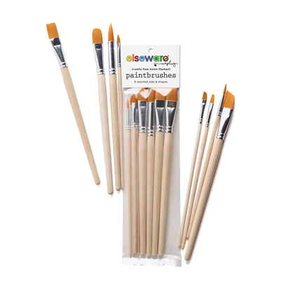 Nylon filament paintbrush set with 8 assorted brushes in clear plastic bag