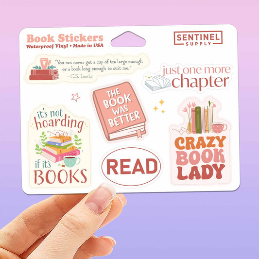 Book Sticker Sheet - Set of 6 Mini Reading Decals w/ Hanger