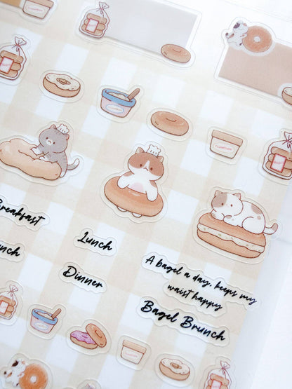 Kuboandlucy Stationery Co | Bagel Cat Clear Sticker Sheet