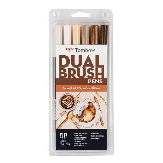 Dual Brush Pen 6-Pack Set (Coffee)