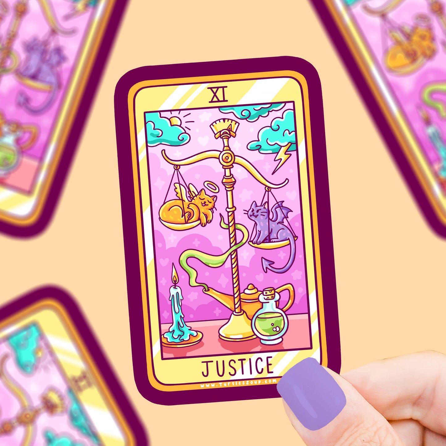 Justice Cat Major Arcana Tarot Card Vinyl Sticker
