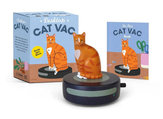 Desktop cat vacuum with round base and cat-themed design