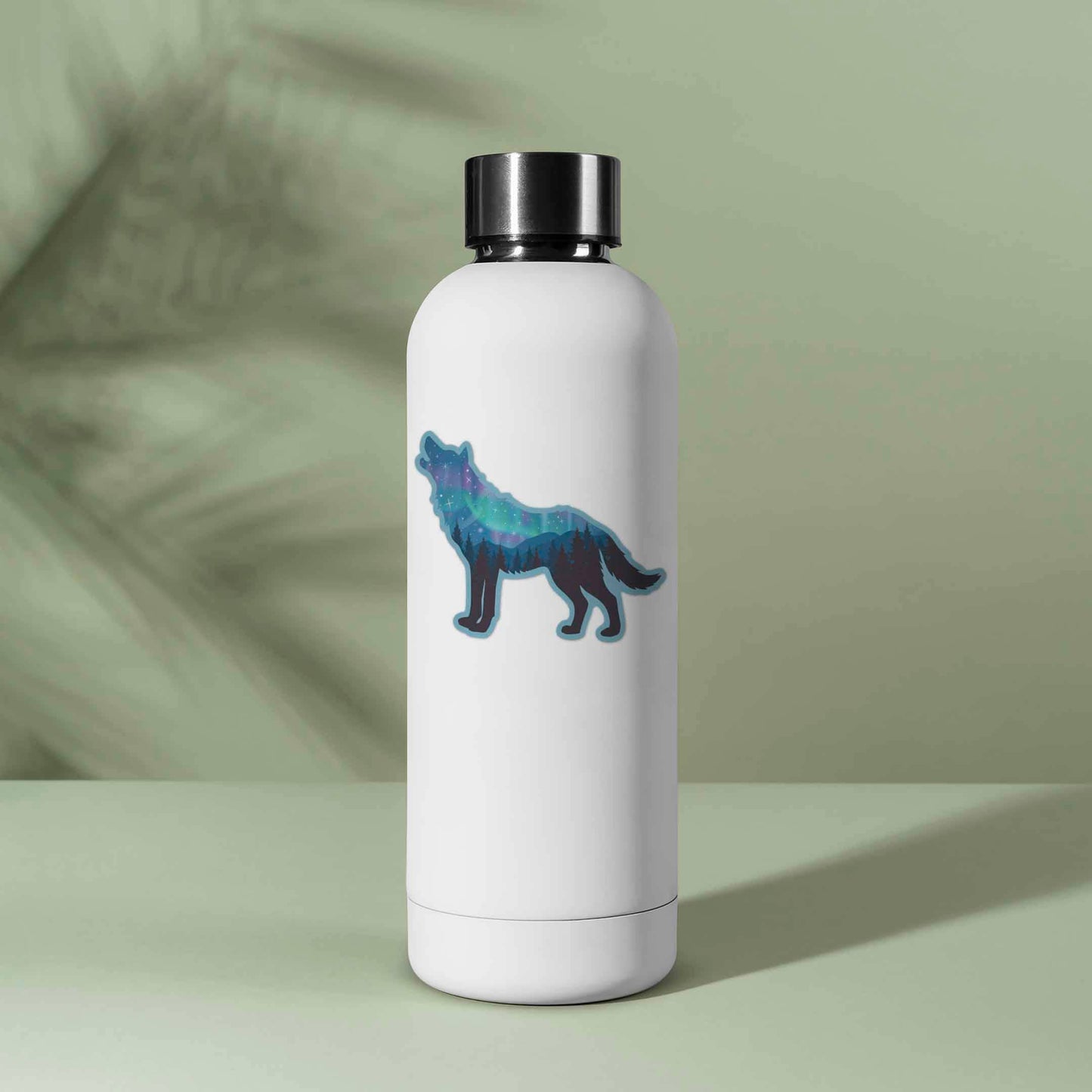 Northern Lights Wolf Sticker - Cool Aurora Nature Sticker