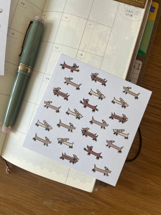 Ice skating dogs washi sticker sheet