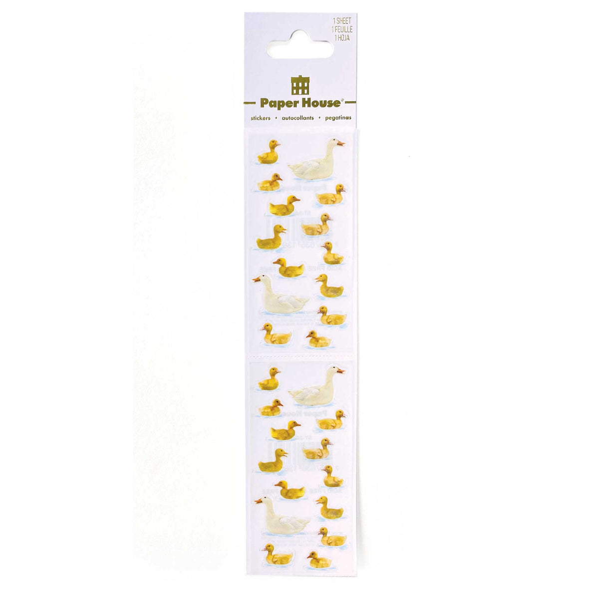 Duck swimming sticker sheet with yellow ducks and a white duck, assorted poses