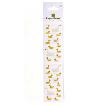 Duck swimming sticker sheet with yellow ducks and a white duck, assorted poses