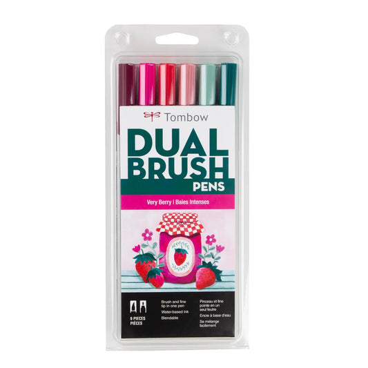 Dual Brush Pen 6-Pack Set (Very Berry)