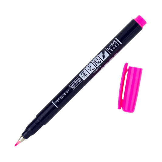 Calligraphy brush pen in pink, with pink cap and chisel tip