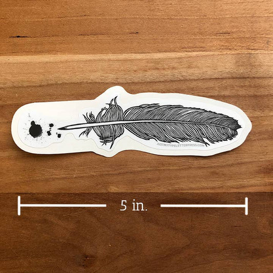 Quill feather splotch black sticker, 5 in length