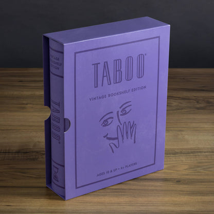 Vintage bookshelf edition game box close-up with bold lettering and abstract face/hand
