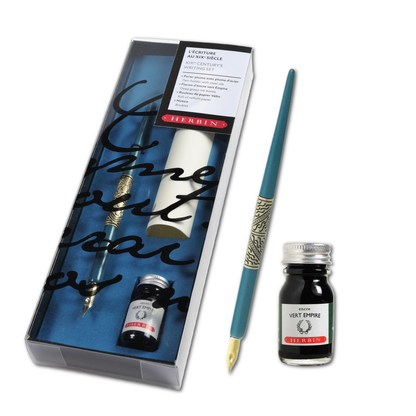 Venetian writing set in box with teal pen and ink bottle