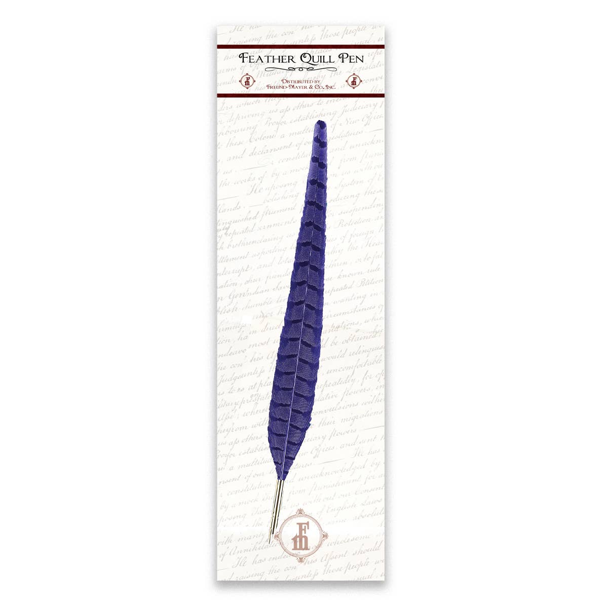 Genuine pheasant quill pen-ballpoint in box with purple feather quill and metal nib