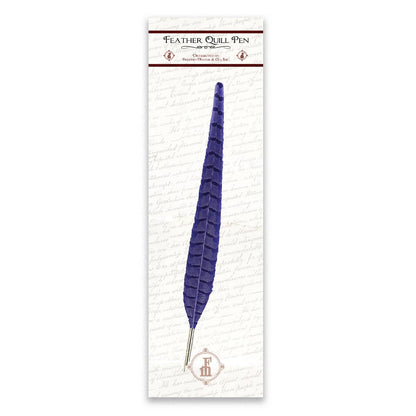 Genuine pheasant quill pen-ballpoint in box with purple feather quill and metal nib