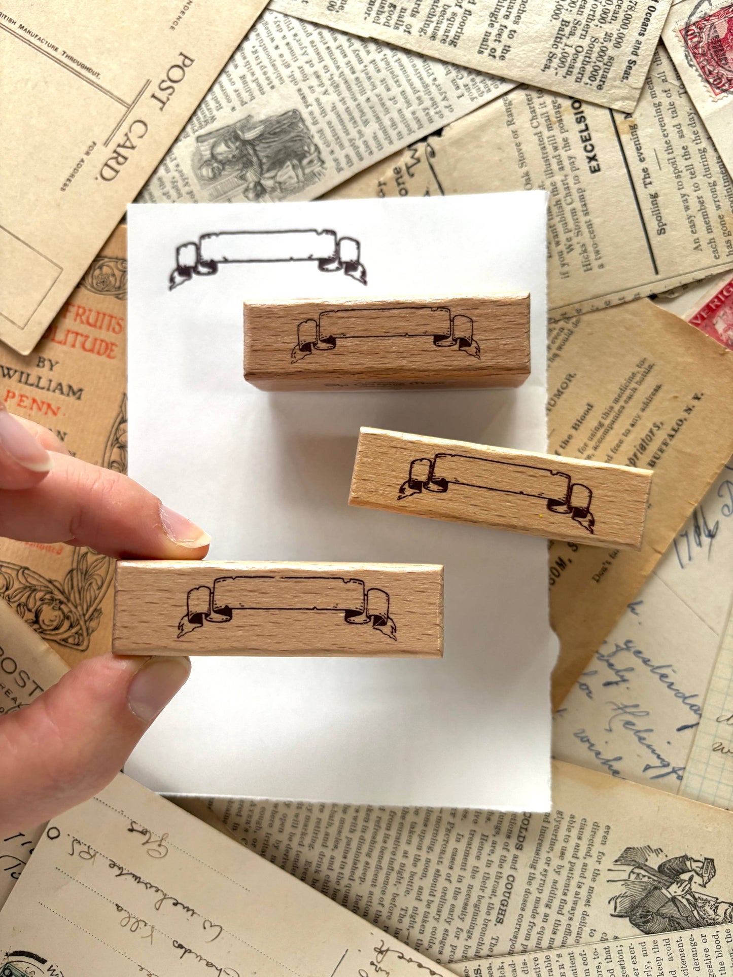 Scroll banner rubber stamp