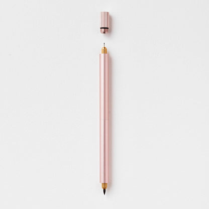 Refillable multi-tip pen, pale pink body with gold nib and pink cap