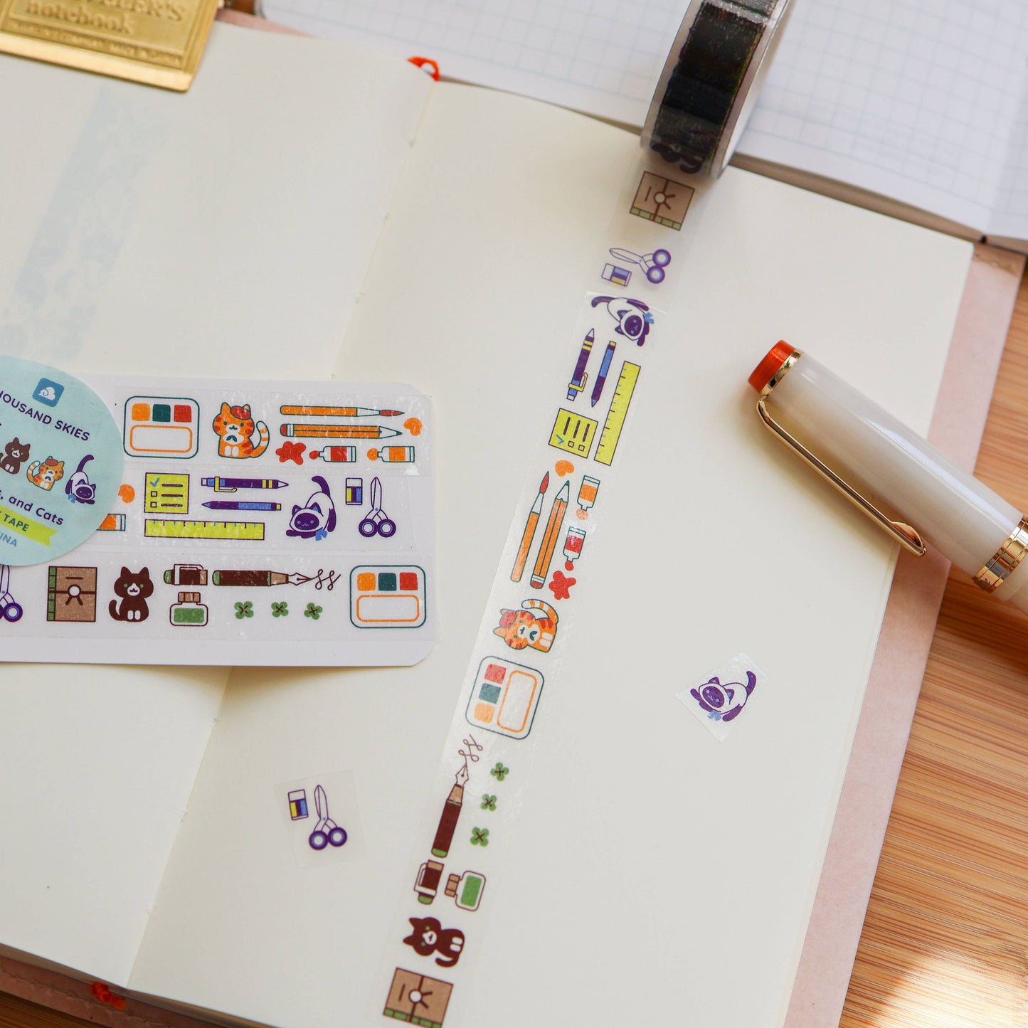 PET Tape (Transparent) Brush, Pens, and Cats