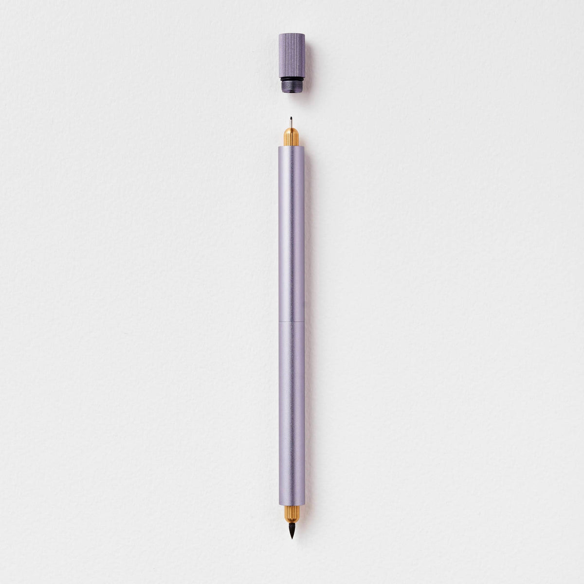 Refillable multi-tip pen, lilac body with gold nib and purple cap