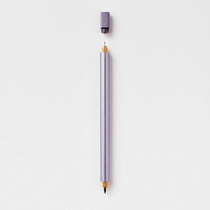 Refillable multi-tip pen, lilac body with gold nib and purple cap