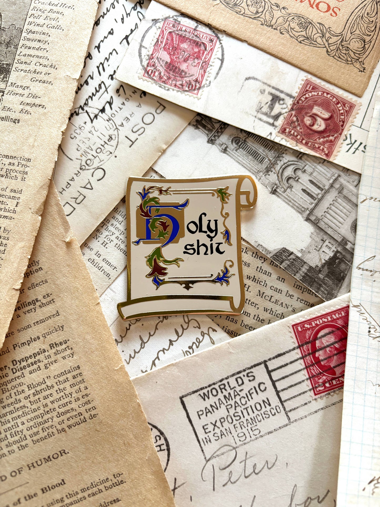 Holy shit enamel pin