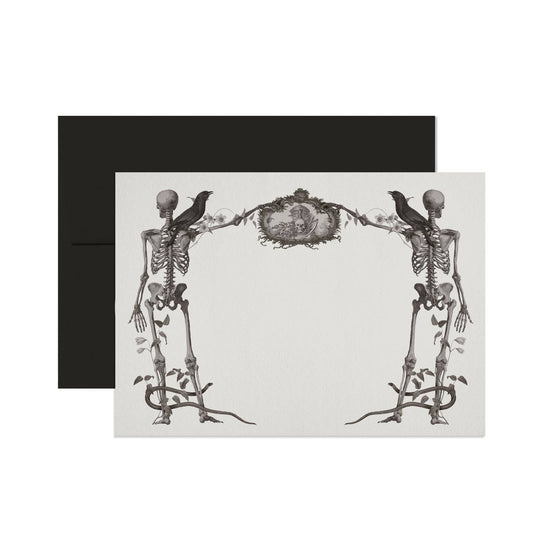 Wandelaar set with skeleton-themed rectangular card, black and white design