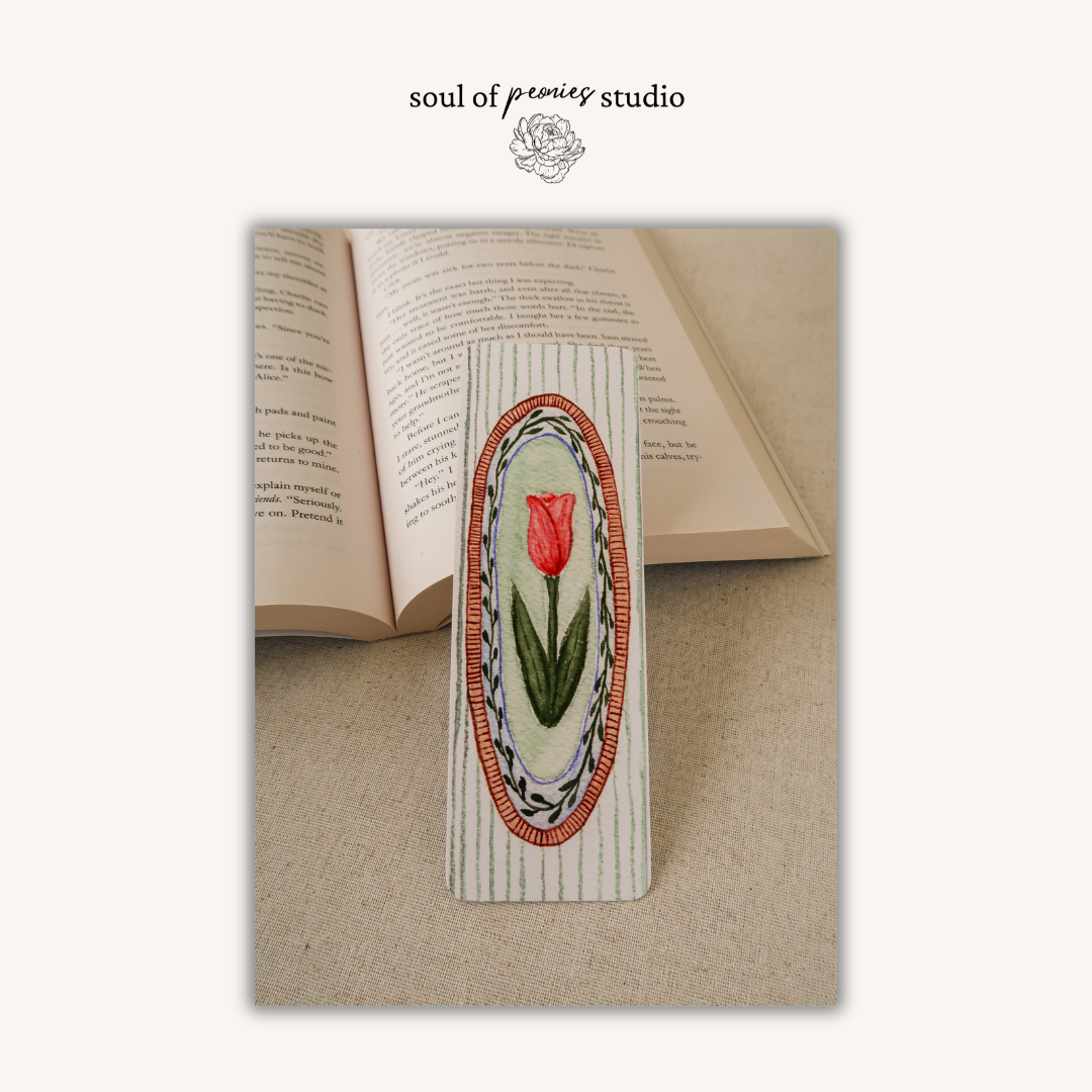 Folk Tulip Watercolor Bookmark