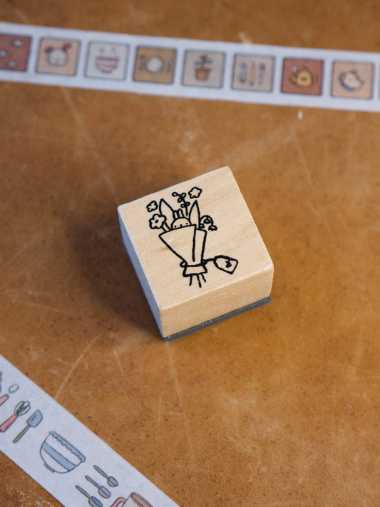Bunny bouquet wooden stamp