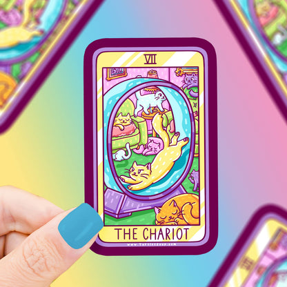 The Chariot Cat Major Arcana Tarot Card Vinyl Sticker