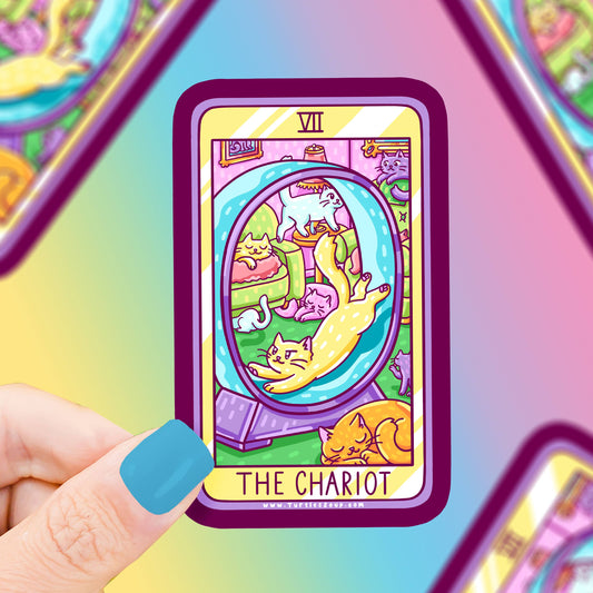 The Chariot Cat Major Arcana Tarot Card Vinyl Sticker