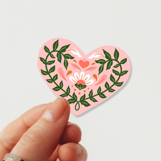 Floral Heart Waterproof Vinyl Sticker | Valentine's Day