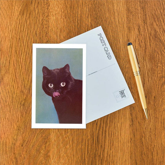 Postcard NP-413 Black Cat Licking Chops
