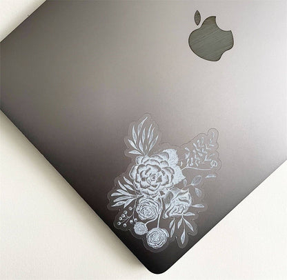 CLEAR White Floral Sticker – 4"