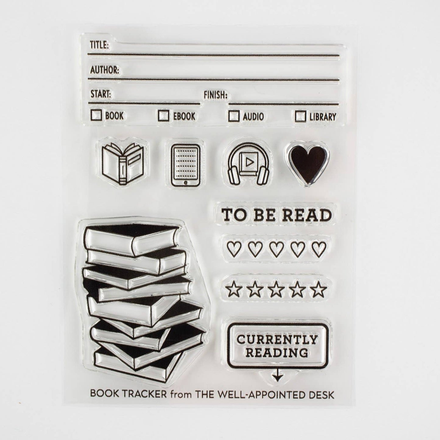 Book Tracker 3"x4" Clear Stamp (Audiobook, Ebook, TBR)