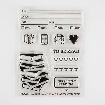 Book Tracker 3"x4" Clear Stamp (Audiobook, Ebook, TBR)