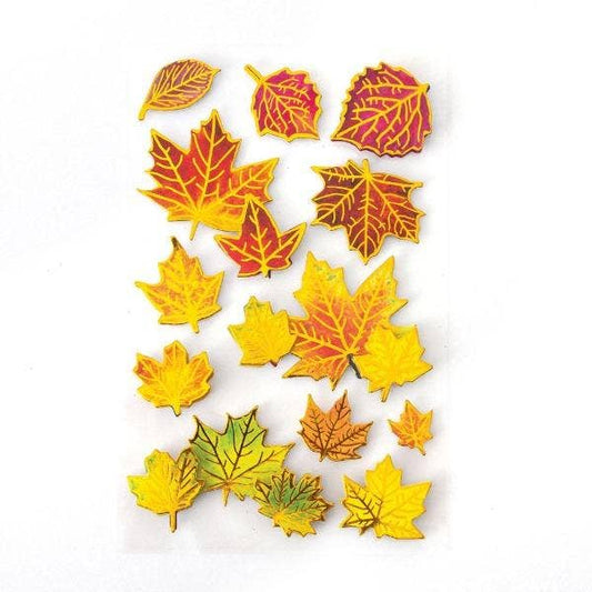 Set of 3D fall leaf stickers, assorted maple leaves in red, orange, and yellow