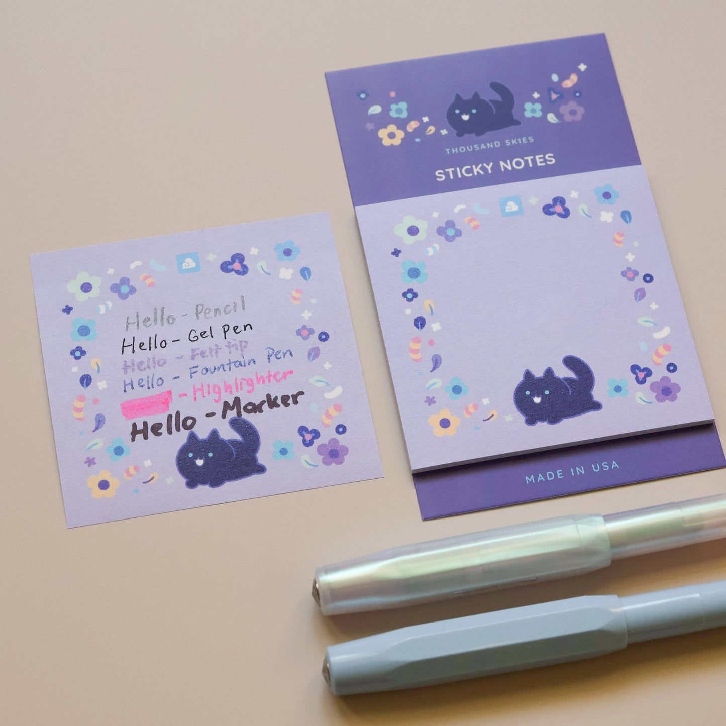 Sticky Notes - Floral Black Cat