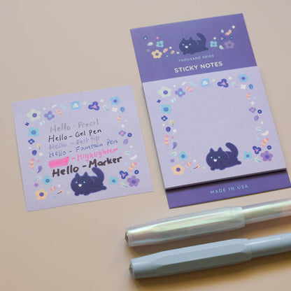 Sticky Notes - Floral Black Cat