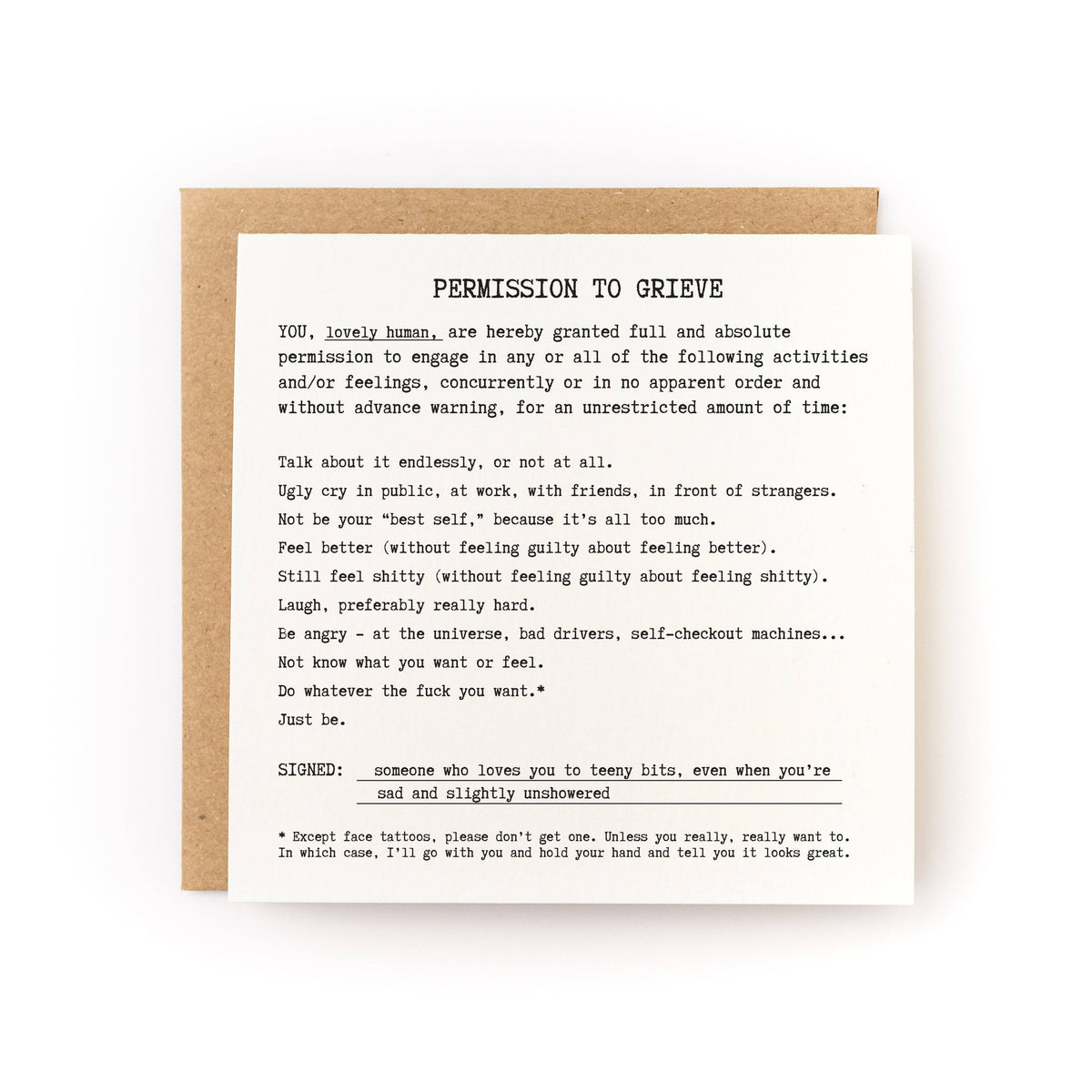 Permission to Grieve Card - Letterpress Printed