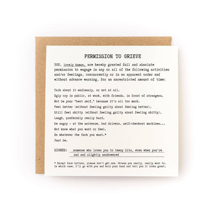 Permission to Grieve Card - Letterpress Printed