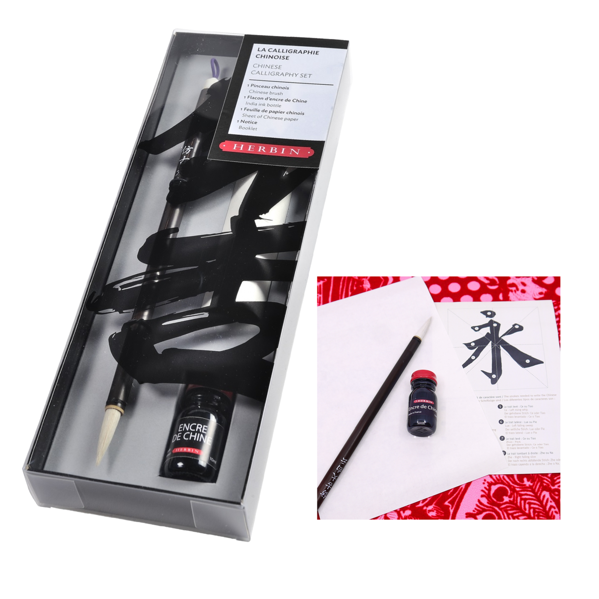 Venetian calligraphy writing set in box with dip pen and ink bottle