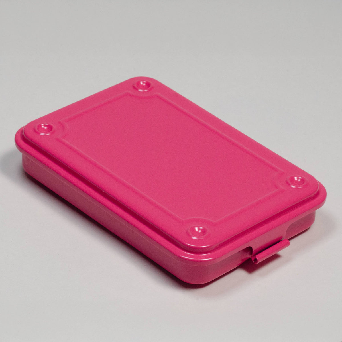Toyo steel stackable storage box with fitted lid and front clasp, pink