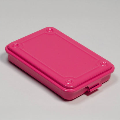 Toyo steel stackable storage box with fitted lid and front clasp, pink